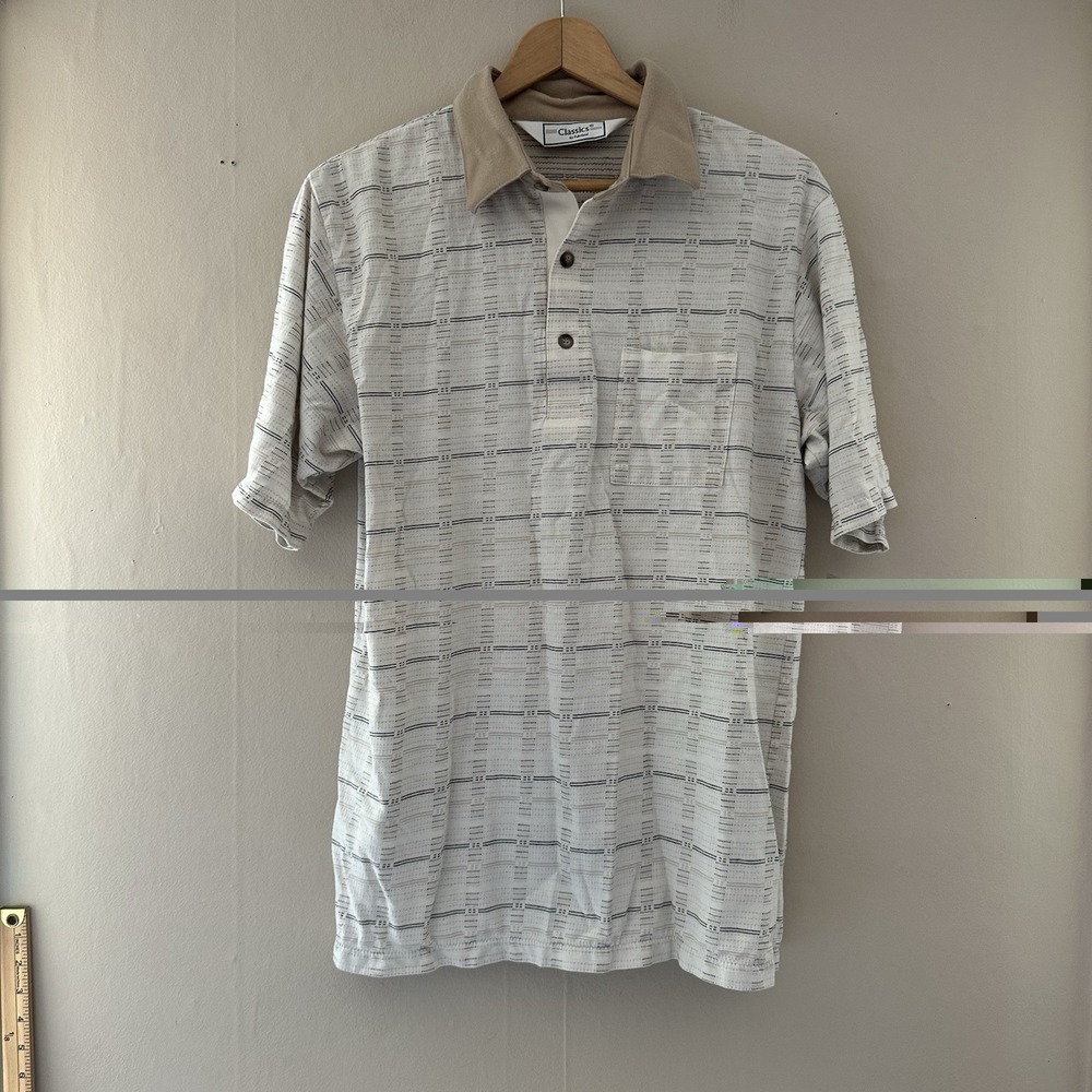 Classics by Palmland Mens Printed Polo Shirt Size Large Beige Golf Preppy